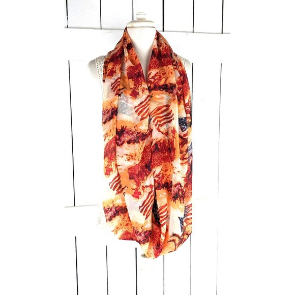 Vintage wild stallion horse USA flag stars and stripes oversized infinity scarf - Picture 4 of 5